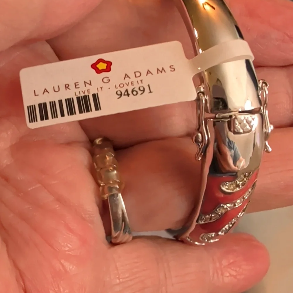 Lauren G Adams Caoral Enamel and Crystal Hinged Bangle Bracelet - Women Jewelry - Picture 3 of 5